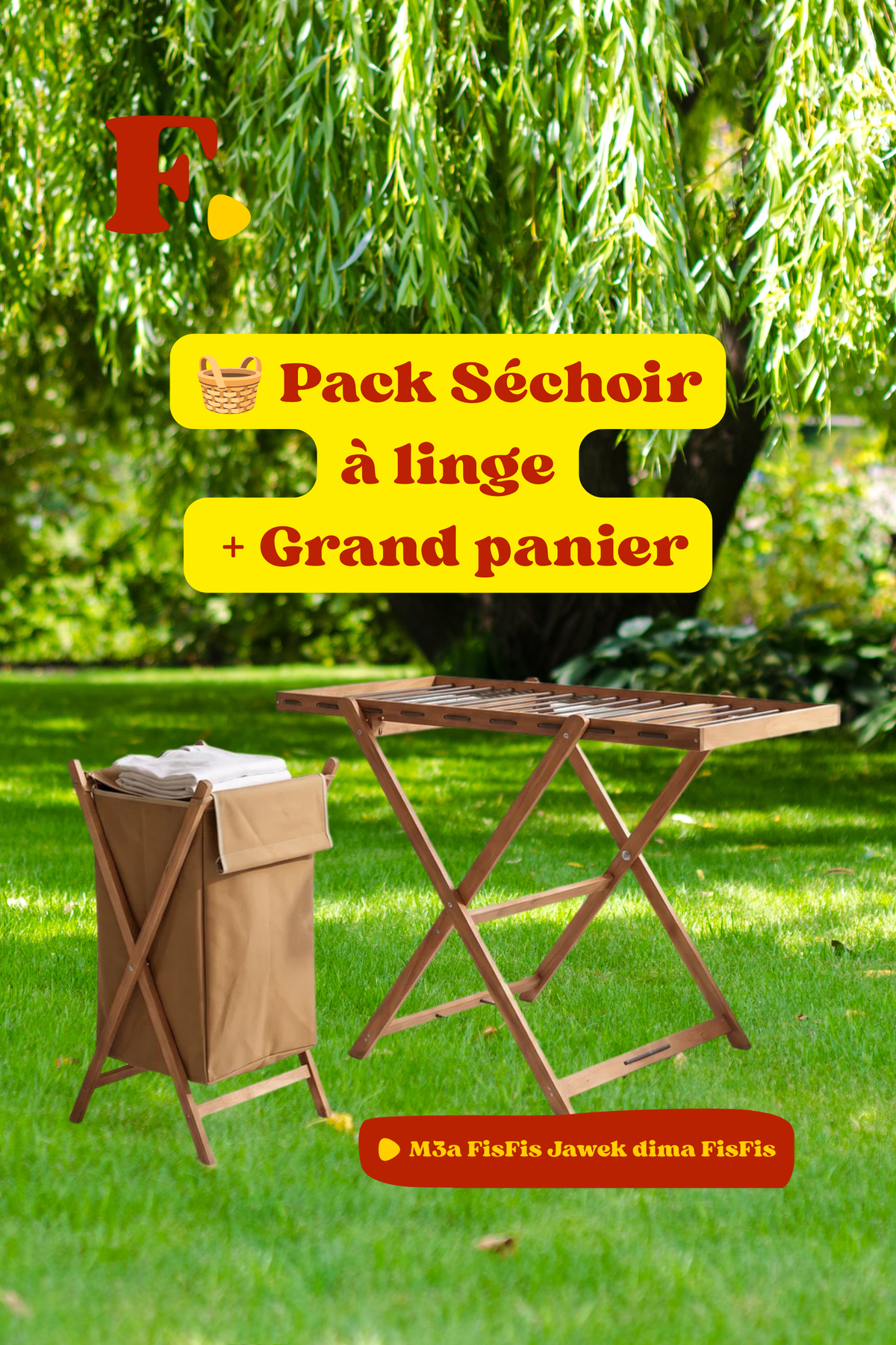 🧺 Pack Séchoir à linge + Grand panier